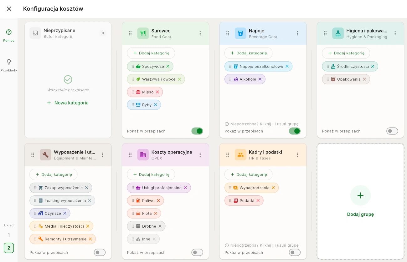 Konfigurator kategorii kosztów